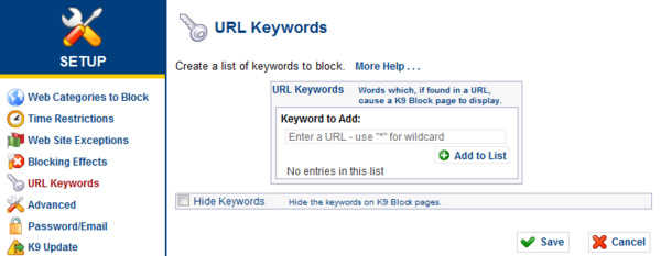 K9 Setup URL Keywords