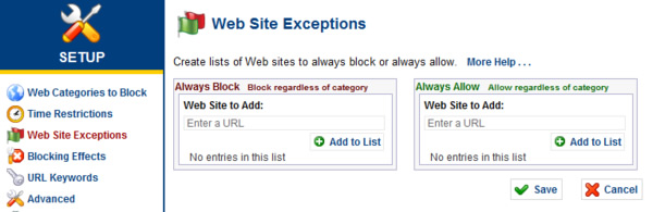 K9 Setup Web Site Exceptions